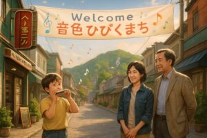 昔のハーモニカ市の看板